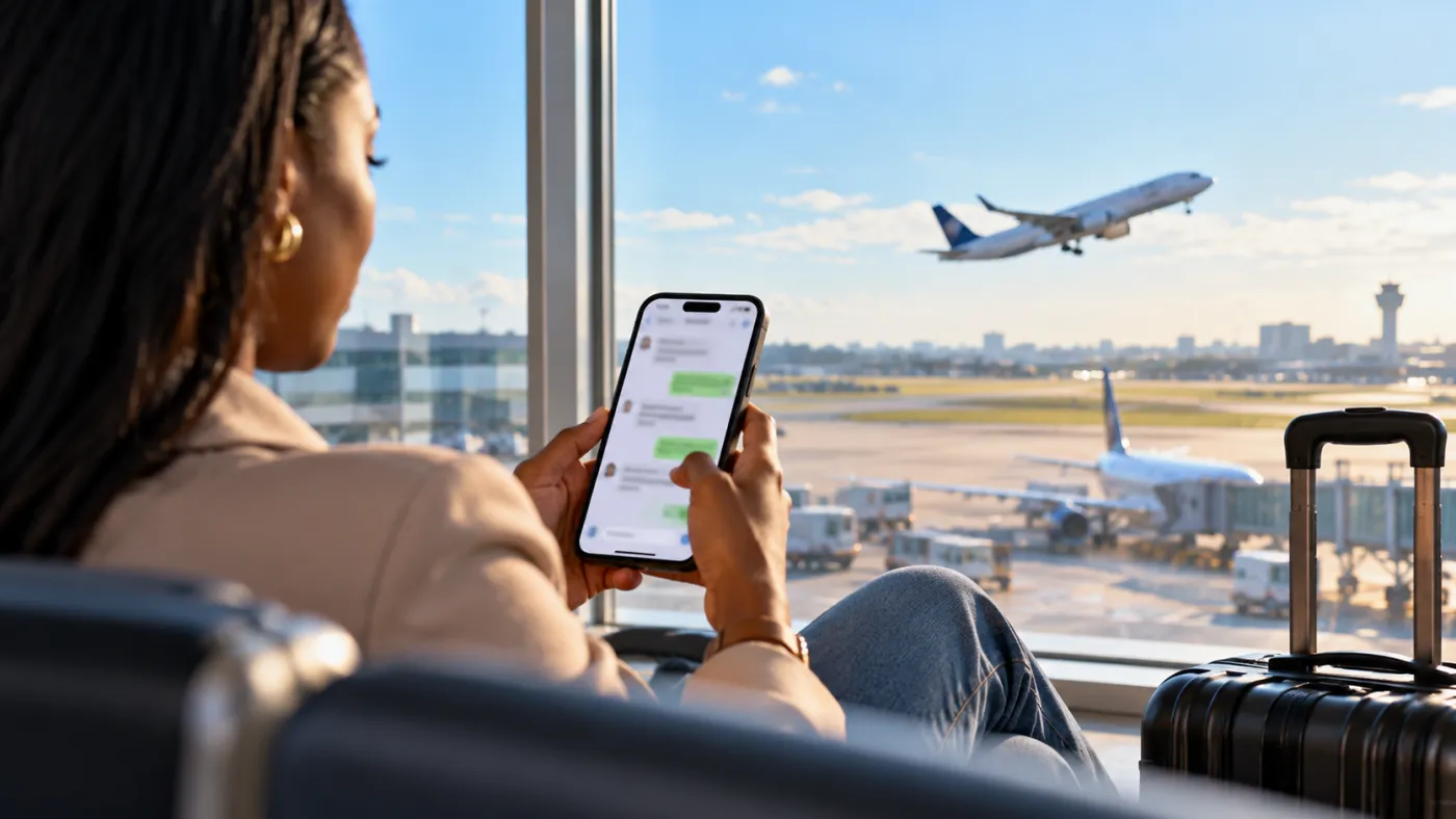 Traveller chatting with Airxpact at the airport gate